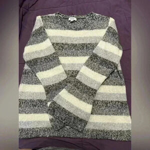 Cozy Gray & Cream Striped Women's Sweater
